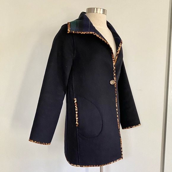 Soft Surroundings Reversible Plaid Leopard Wool Coat - Picture 3 of 8